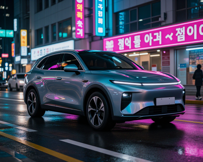 Futuristic Kia SUV in Seoul