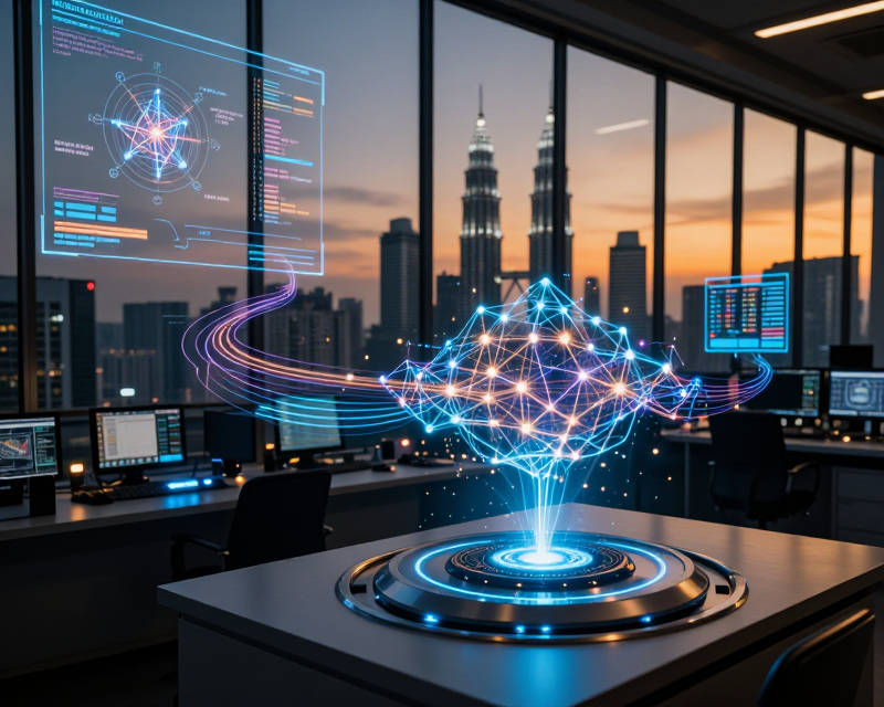 Futuristic AI Telecommunications Concept in Kuala Lumpur